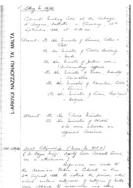 Minutes of Cabinet Meeting held on 15 September 1966