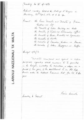 Minutes of Cabinet Meeting held on 23 April 1970
