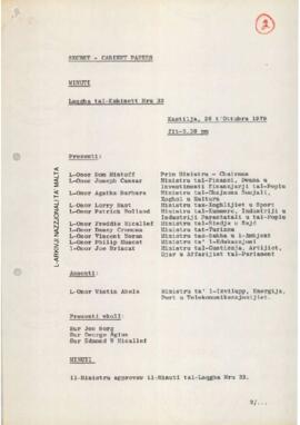 Minutes of Cabinet Meeting held on 26 October 1979