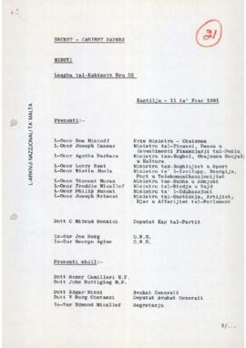 Minutes of Cabinet Meeting held on 11 February 1981