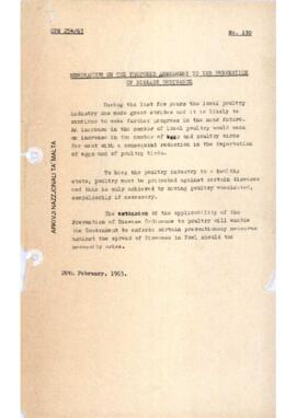 Proposed amendment to the Prevention of Disease Ordinance