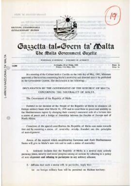 Declaration by the Government of the Republic of Malta concerning the Neutrality of Malta approved by Cabinet on 14 May 1981
