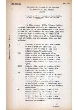 Recognition of the Compulsory Jurisdiction of the International Court of Justice