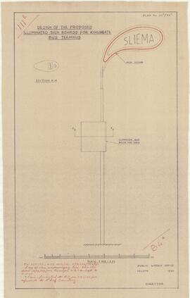 Design of the proposed illuminated sign boards for Kingsgate bus terminus, showing in red line the proposed neon lighting.